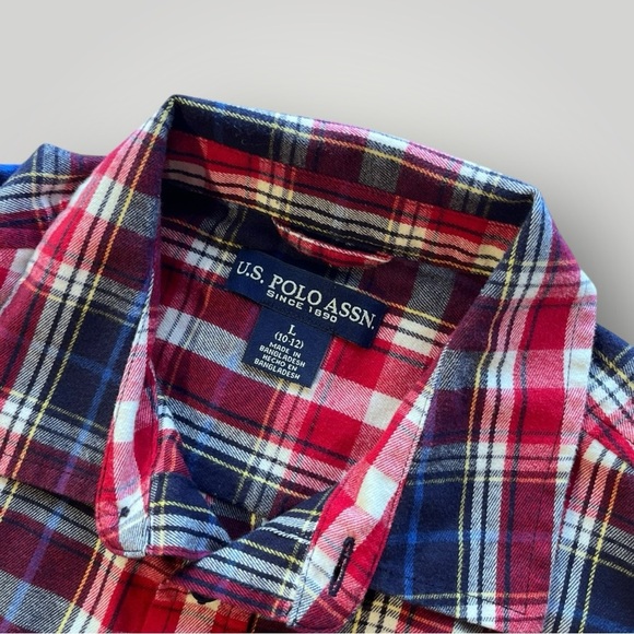 NWOT U.S. POLO ASSN. Blue/Red/White  Plaid Button Down Long Sleeve Shirt - Picture 2 of 16